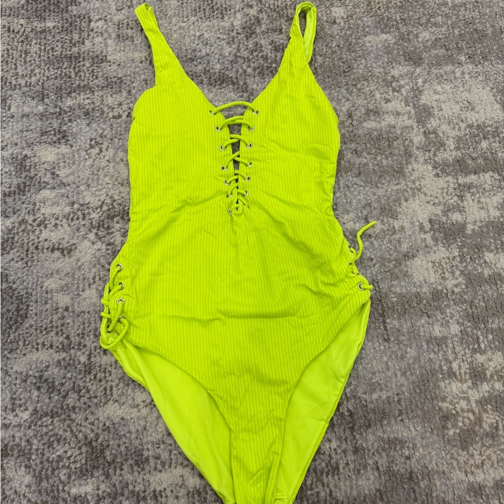 Vibrant Lace-Up One-Piece Swimsuit